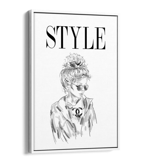 STYLE GIRL COCO -FLOAT EFFECT CANVAS WALL ART PIC PRINT- BLACK & WHITE