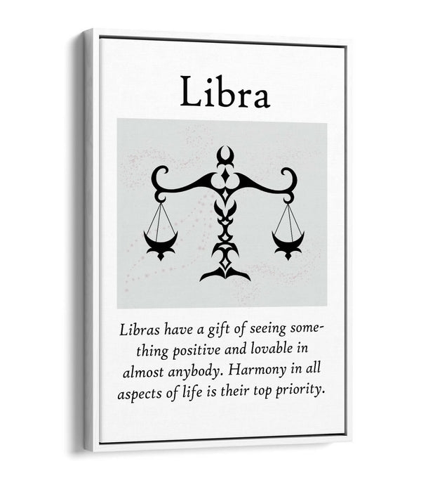 LIBRA STAR SIGN ZODIAC ASTROLOGY QUOTE -FLOAT EFFECT CANVAS WALL ART PRINT