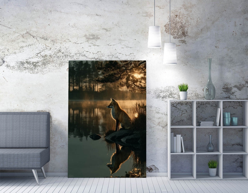 Canvas Wall Art – Forest Fox Lakeside Reflection Print | Handmade Canvas Art