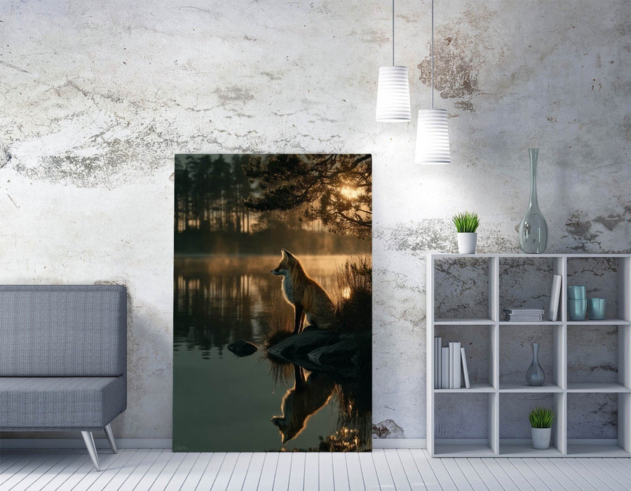 Canvas Wall Art – Forest Fox Lakeside Reflection Print | Handmade Canvas Art