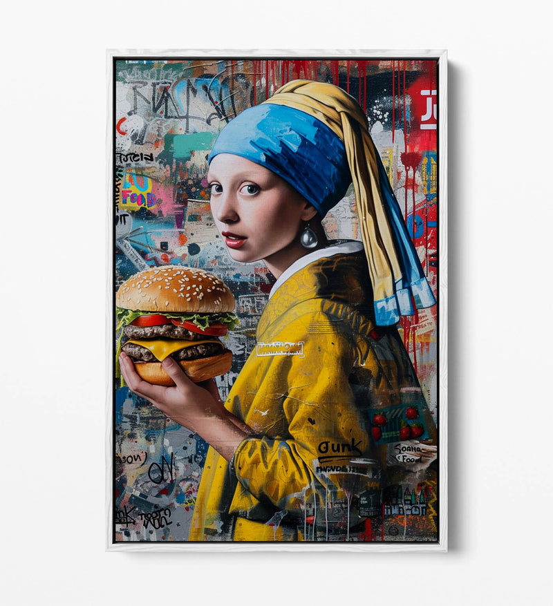 Canvas Wall Art - Girl With A Pearl Earring Graffiti Decor Print | Float Effect