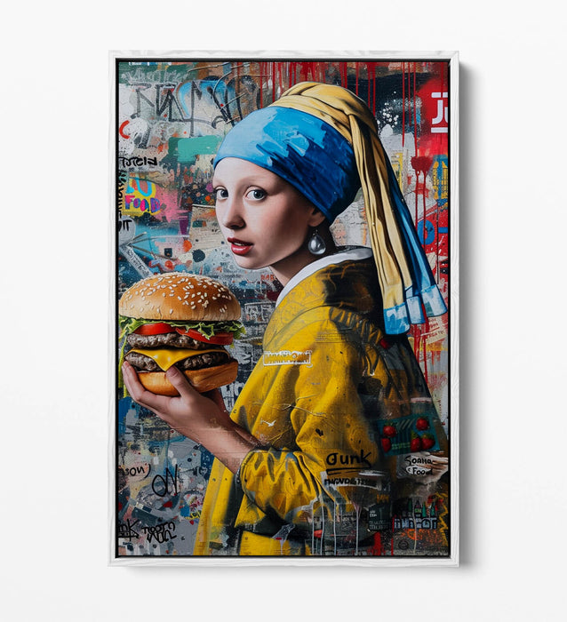 Canvas Wall Art - Girl With A Pearl Earring Graffiti Decor Print | Float Effect