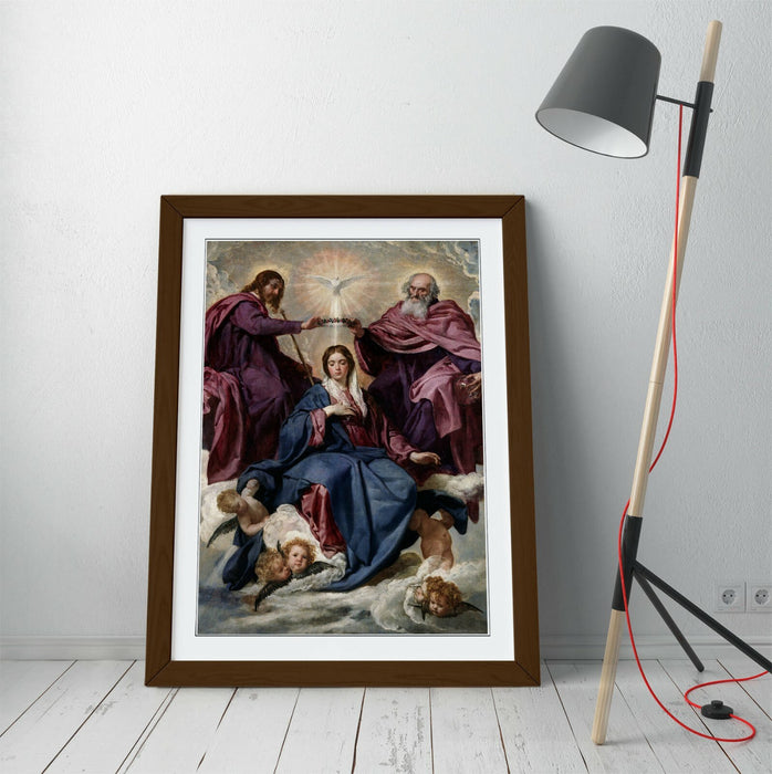 Framed Art Print - Coronation of Virgin Religious Wall Art Decor | Handmade Woodgrain Frame