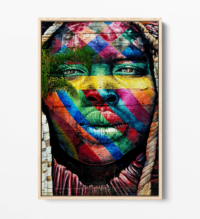 BEAUTIFUL BLACK WOMAN RAINBOW GRAFFITI -FLOAT EFFECT CANVAS WALL ART PIC PRINT-