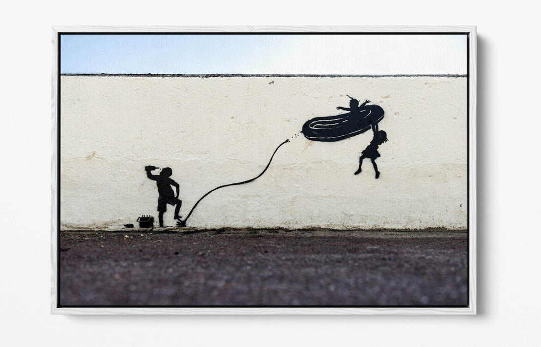 Banksy Canvas Art - Dinghy Graffiti Print On Float Effect Canvas | Handmade UK