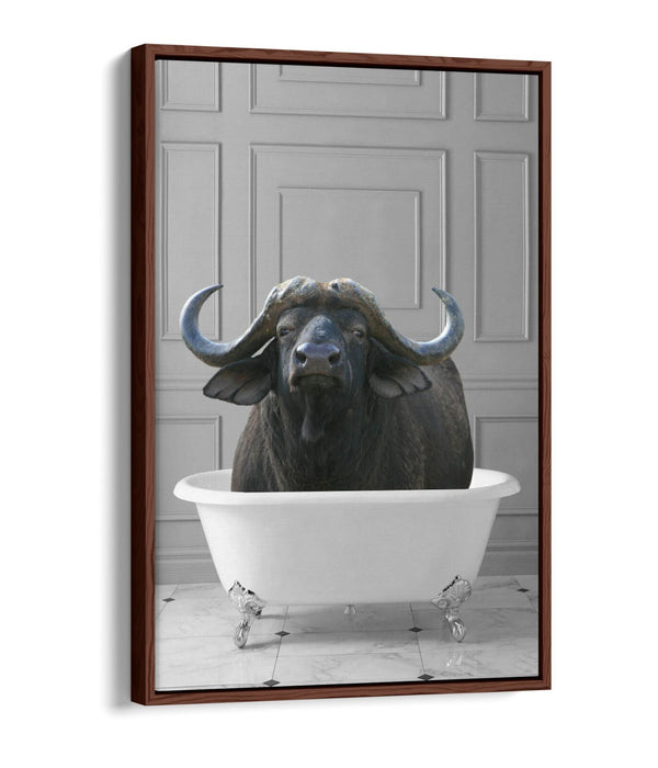 WATER BUFFALO IN BATHTUB -QUIRKY BATHROOM FLOAT EFFECT CANVAS WALL ART PRINT