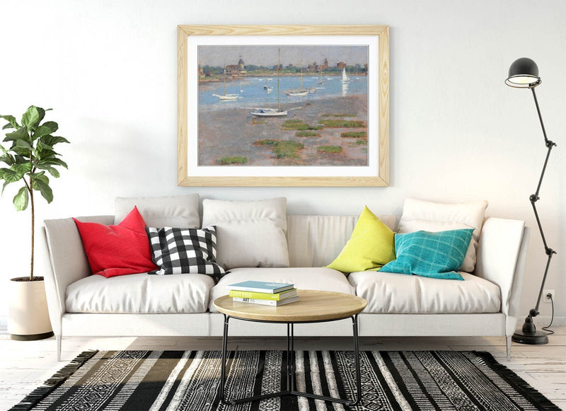 Framed Wall Art - Theodore Robinson Riverside Yacht Club Poster Print With Wood Grain Frame
