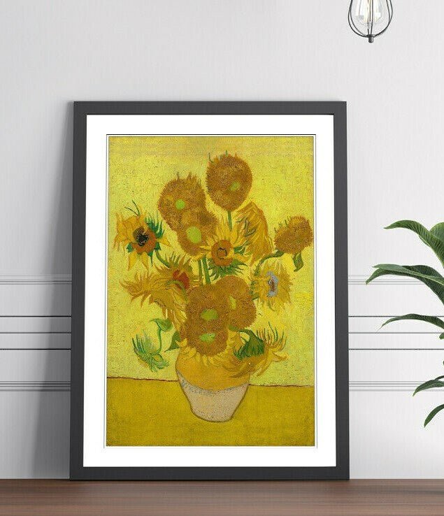 Van Gogh Sunflowers Poster - Framed Wall Art Print With Woodgrain Frame Finish