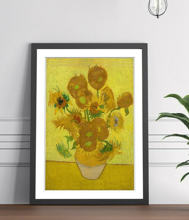 Van Gogh Sunflowers Poster - Framed Wall Art Print With Woodgrain Frame Finish