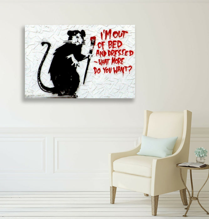 BANKSY CANVAS STREET WALL ART PRINT ARTWORK - I'M OUT OF BED