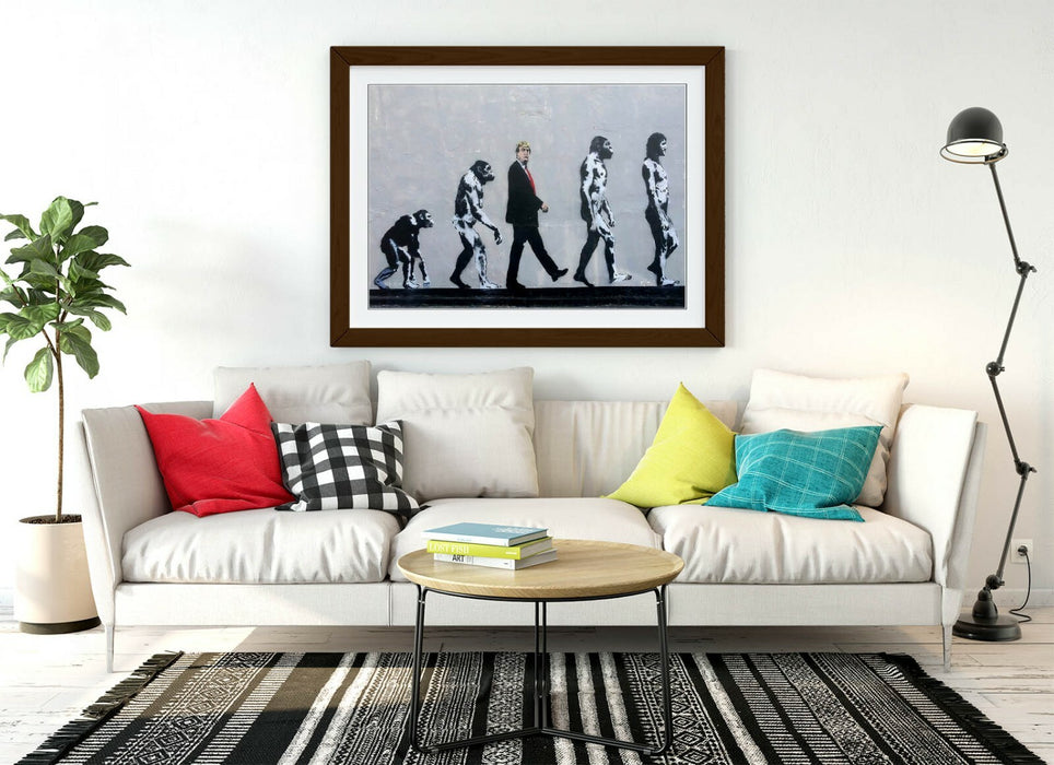 BANKSY TRUMP EVOLUTION -FRAMED POSTER WALL ART PRINT ARTWORK- BLACK & WHITE