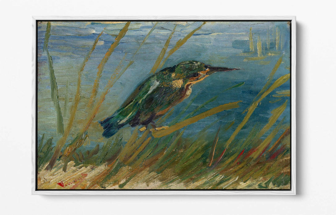 VAN GOGH THE KINGFISHER -FLOAT EFFECT CANVAS WALL ART PIC PRINT- BLUE GREEN