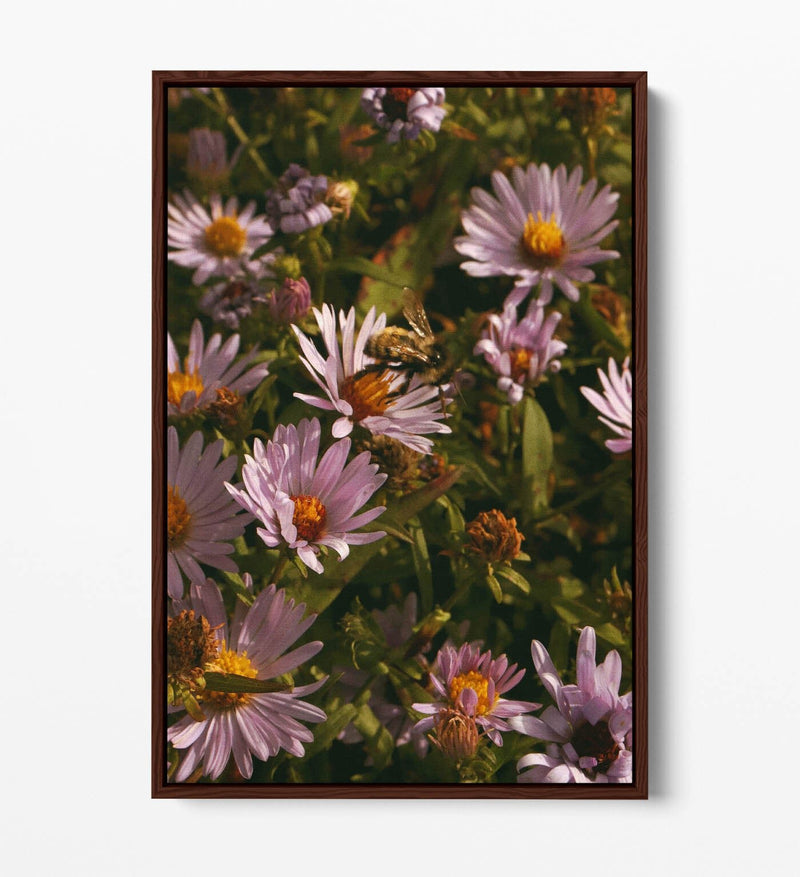 Canvas Wall Art - Grainy Bee On Flowers | Handmade Vibrant Floral Artwork, 30mm Deep Frame