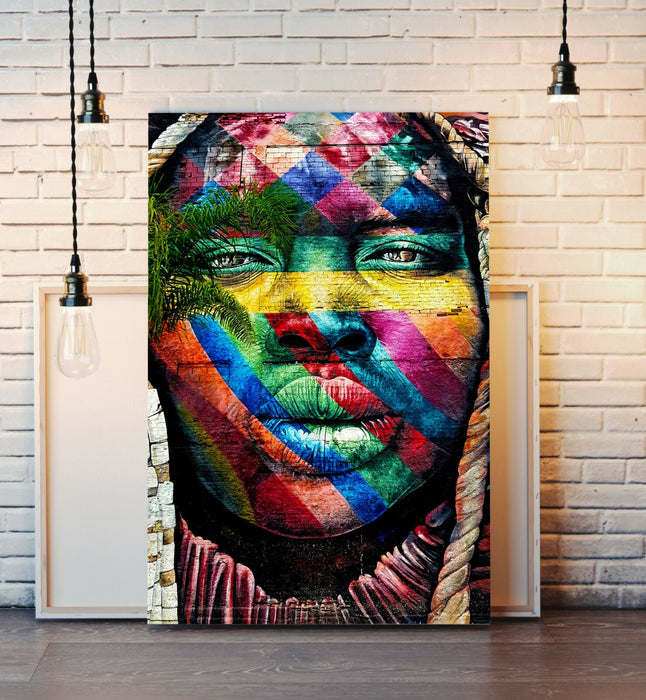 Canvas Wall Art | Graffiti Artwork Black Woman Print - Multi Colour Premium Varnish Finish