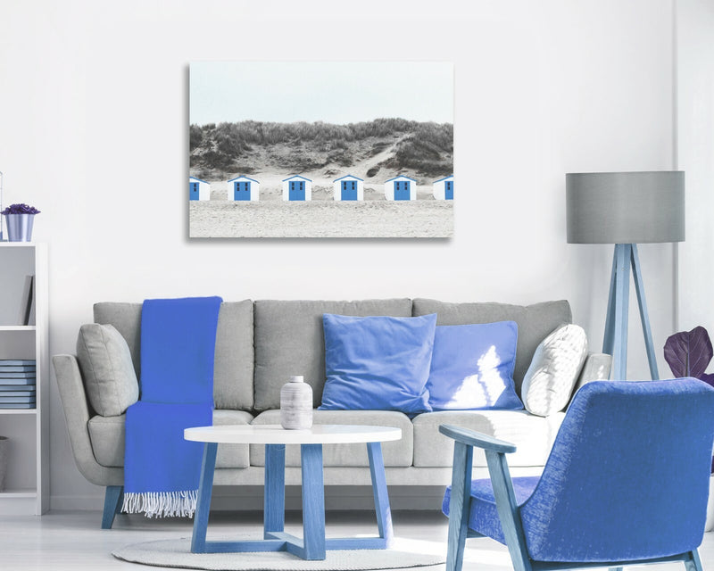 Beach Huts Canvas Art – Black White Coastal Wall Decor | Ready To Hang Print