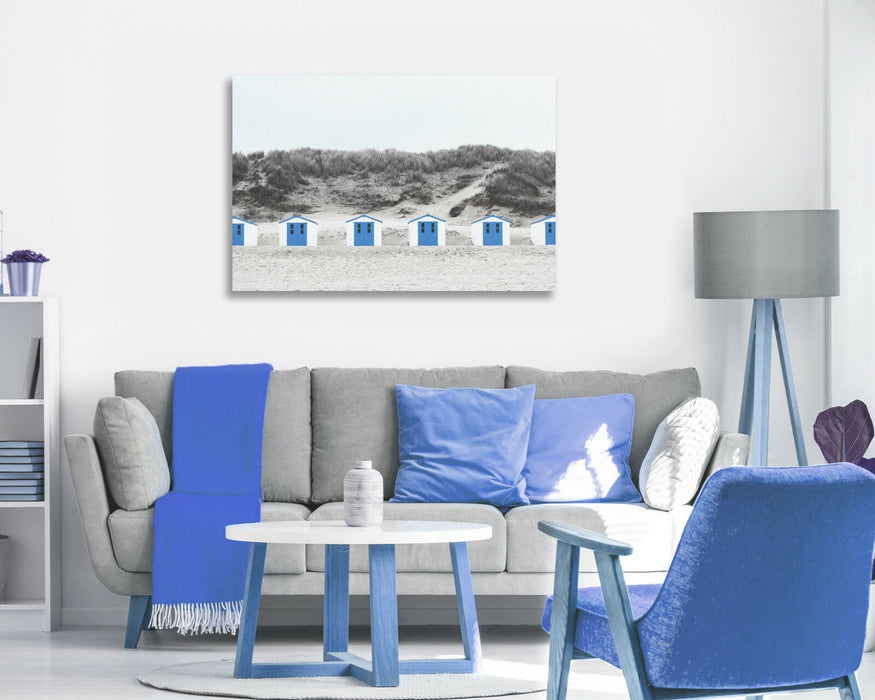 Beach Huts Canvas Art – Black White Coastal Wall Decor | Ready To Hang Print