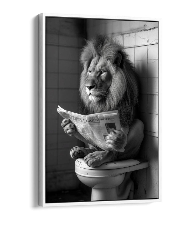 Funny Lion Canvas Art - Humorous Bathroom Wall Decor | Float Effect Canvas Print