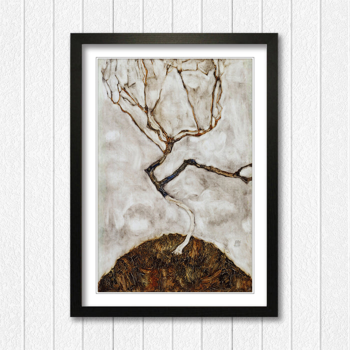 Framed Wall Art – Egon Schiele Small Tree Artwork with Woodgrain Frame Finish