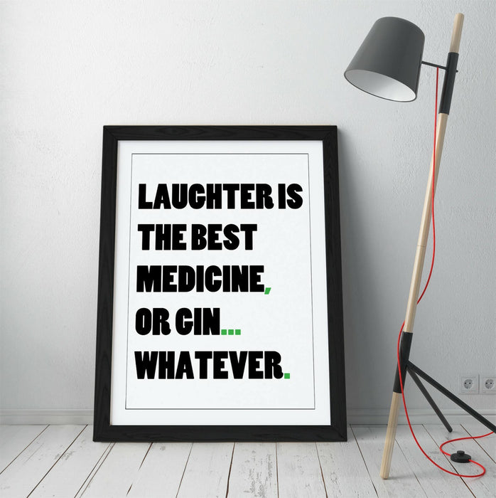 "GIN IS THE BEST MEDICINE" KITCHEN QUOTE SLOGAN -FRAMED WALL ART PICTURE PRINT