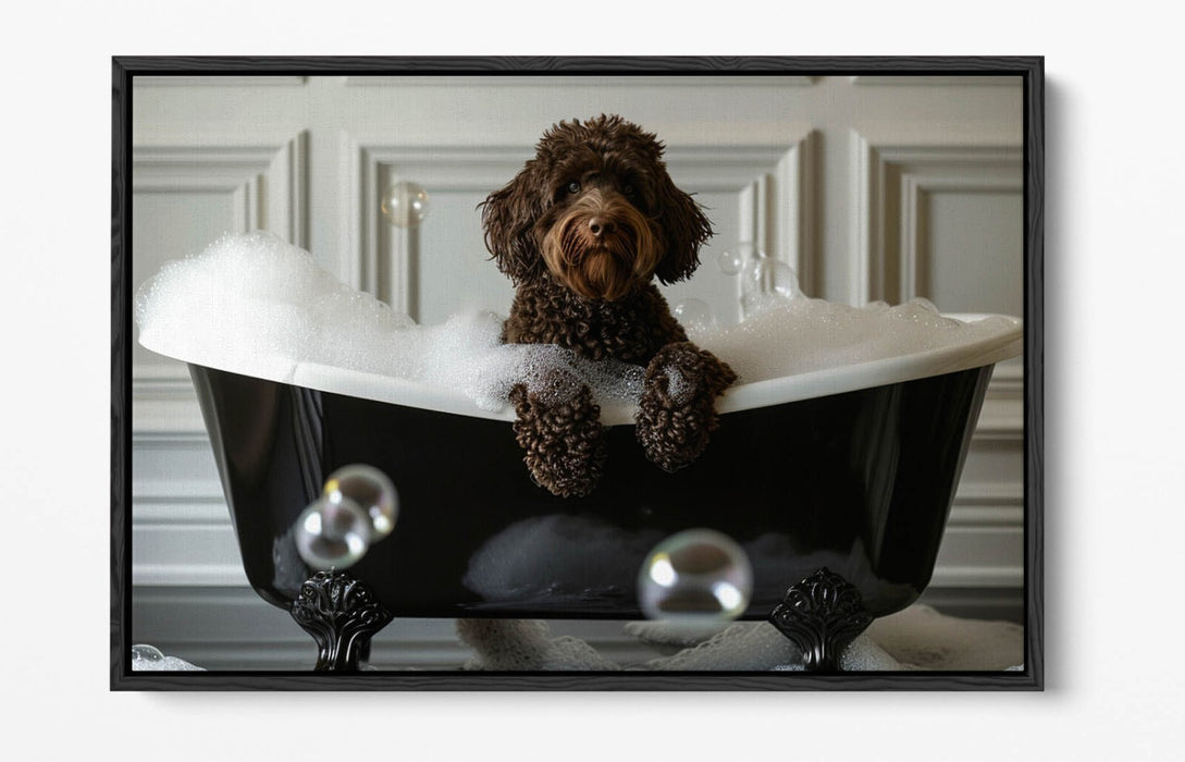 Labradoodle Canvas Art – Chocolate Dog Float Effect Print | Handmade UK