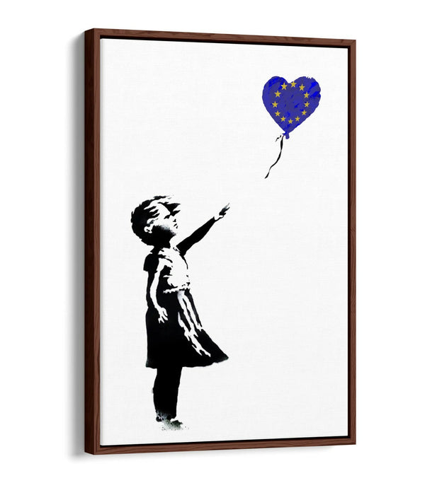 BANKSY BALLOON GIRL EUROPEAN FLAG BREXIT -FLOAT EFFECT CANVAS WALL ART PIC PRINT