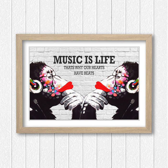 MONKEY DJ BANKSY STYLE MUSIC IS LIFE STREET  FRAMED ART PRINT ARTWORK 4 SIZES FF