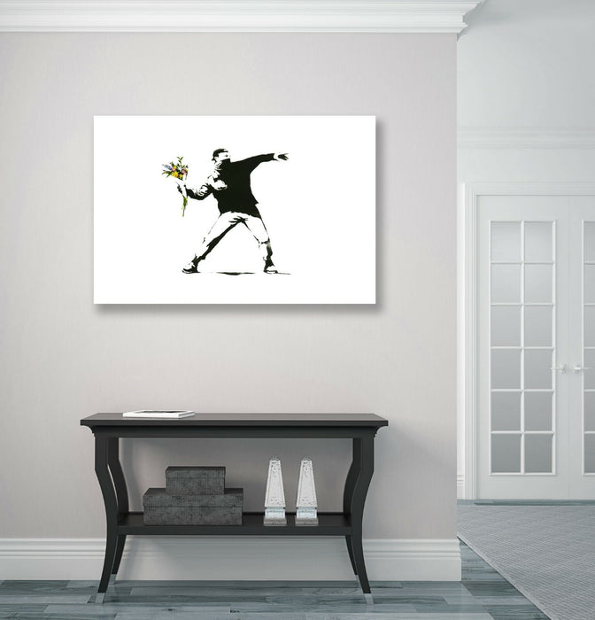 BANKSY - FLOWER CHUCKER THROWER -  CANVAS STREET WALL ART PRINT ARTWORK
