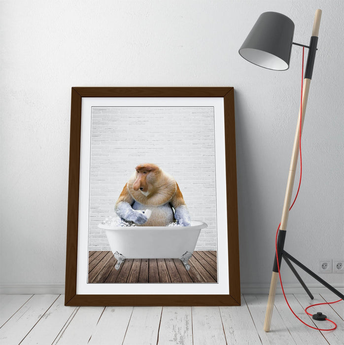 PROBISCUS MONKEY IN BATH -FUNNY ART FRAMED POSTER PICTURE PRINT BATHROOM ARTWORK
