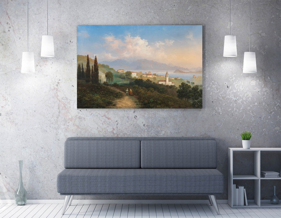 CARLO BOSSOLI, VIEW OF LAKE COMO & MENAGGIO -CANVAS WALL ARTWORK PICTURE PRINT