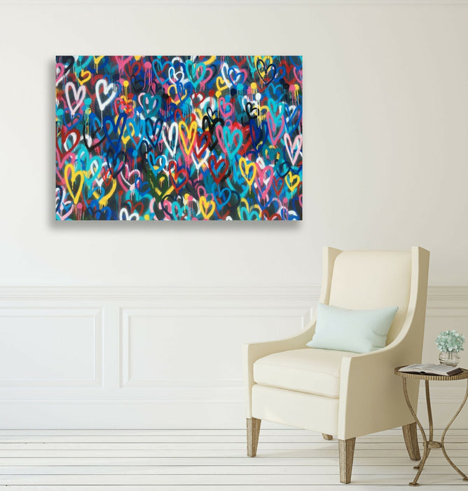 LOVE WALL HEARTS GRAFFITI CANVAS WALL ART PRINT STREET ARTWORK PICTURE BANKSY