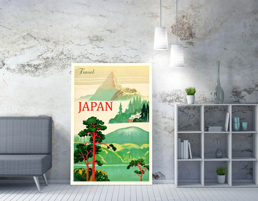 VINTAGE RETRO JAPAN TRAVEL POSTER -CANVAS WALL ART PICTURE PRINT- RED