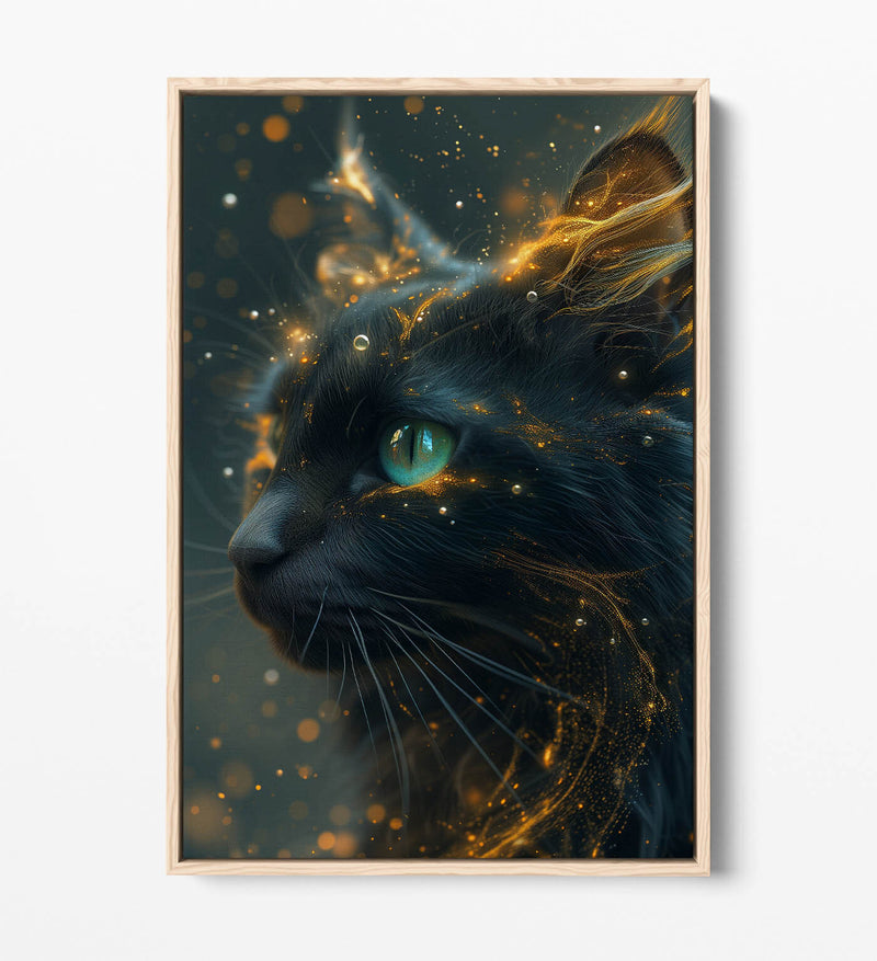 Black Cat Canvas Art – Glowing Cat Wall Art With Float Effect Canvas Print