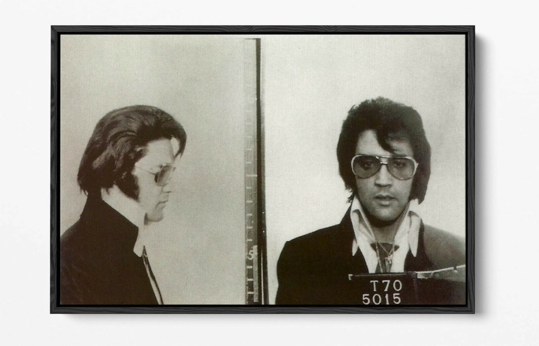 ELVIS MUGSHOT 2 -FLOAT EFFECT CANVAS WALL ART PIC PRINT- BLACK & WHITE