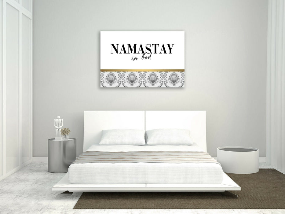 Canvas Wall Art - Namastay In Bed Quote Modern Damask Gold Accent Print