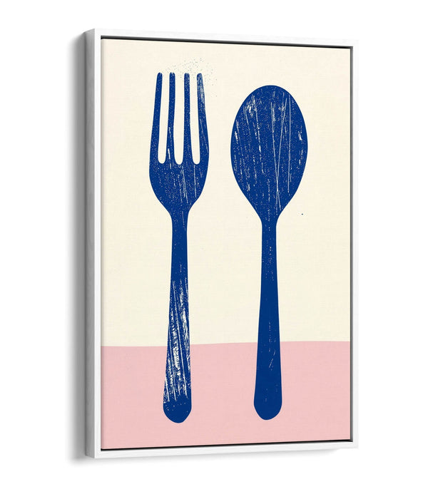 Minimalist Kitchen Art – Float Effect Canvas Wall Art With Fork Spoon Illustration