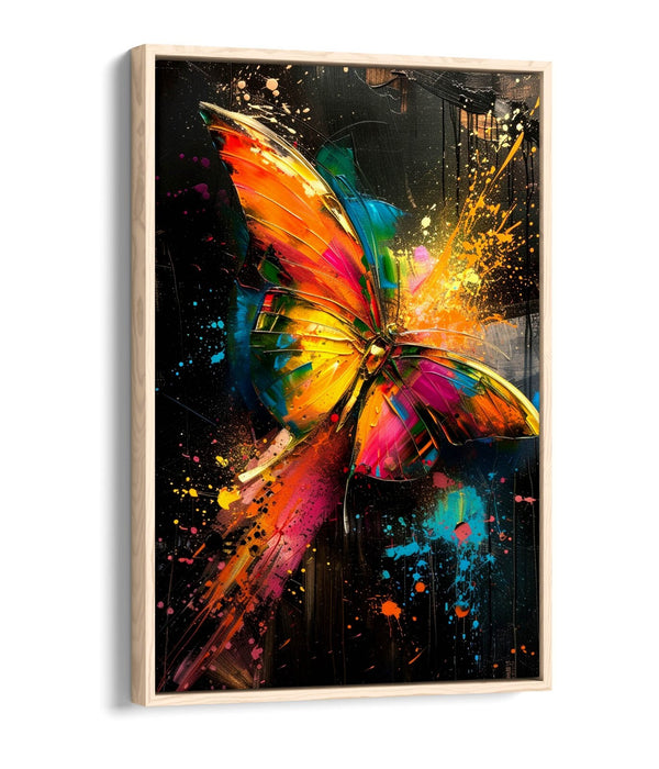 Butterfly Canvas Art – Colorful Butterfly Print On Black Background Float Effect