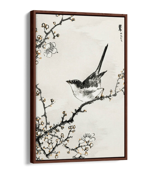 Float Effect Canvas Art - NUMATA KASHU Bush Warbler & White Plum Tree Print