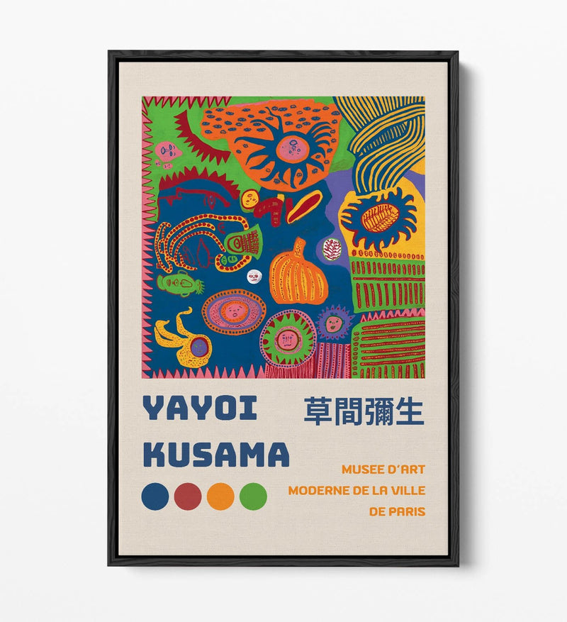 Abstract Canvas Art - Yayoi Kusama Print With Float Effect Frame | Contemporary Wall Decor