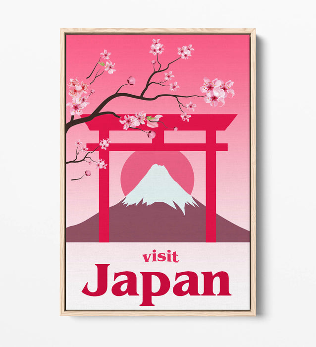 RETRO VINTAGE KAWAII PINK JAPAN TRAVEL POSTER -FLOAT EFFECT CANVAS ART PRINT