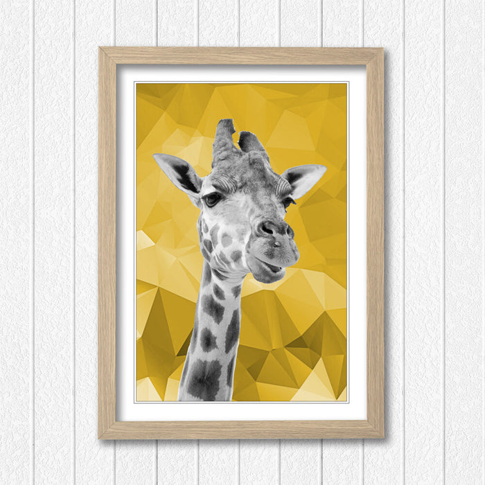 Giraffe Framed Poster - Black White Giraffe Print | Yellow Mustard Decor Wall Art