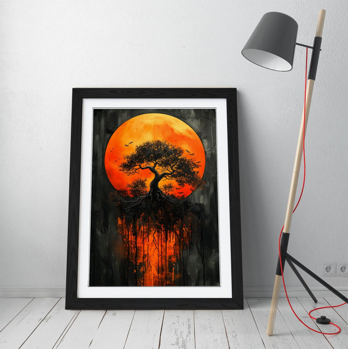 Framed Wall Art – Orange Sun Silhouette Tree Poster Print | Handmade UK Decor