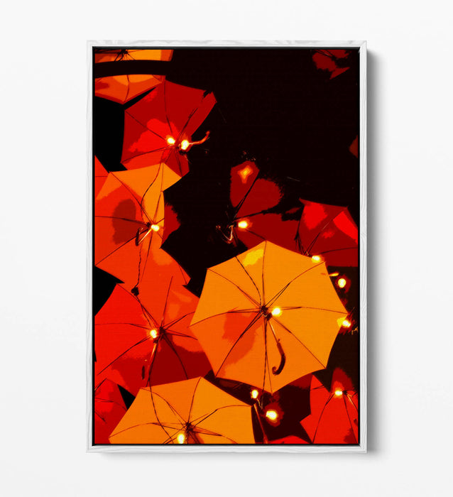 Float Effect Canvas Art - Orange Yellow Umbrella Wall Decor on Premium MDF Frame