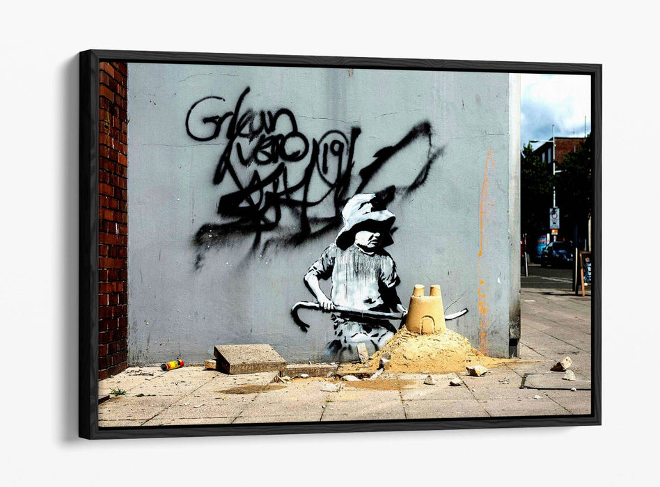 Canvas Wall Art Print – Banksy Spraycation Graffiti Sandcastle Float Effect