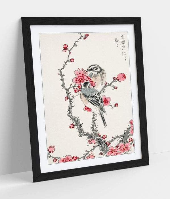 Framed Wall Art - Pine Bunting Print & Plum Tree Poster in Woodgrain Frame