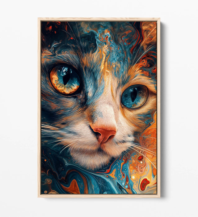 Cat Canvas Art - Multi Colour Cat Print Float Effect Canvas Wall Decor