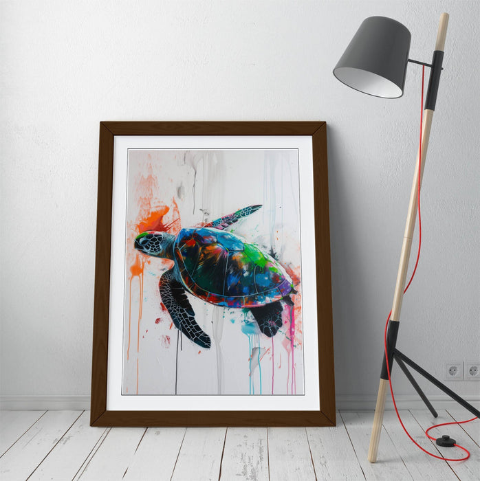 Turtle Wall Art - Framed Splash Art Turtle Print | UK Handmade Frames, Matte Paper