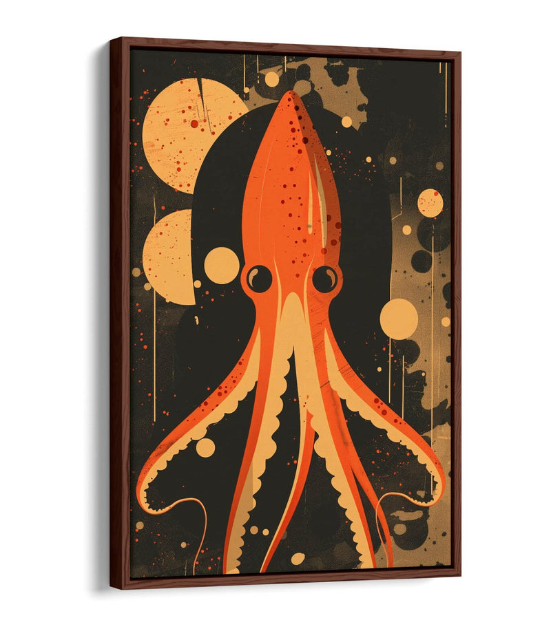 Float Effect Canvas Orange Squid Art – Retro Canvas Print With MDF Frame