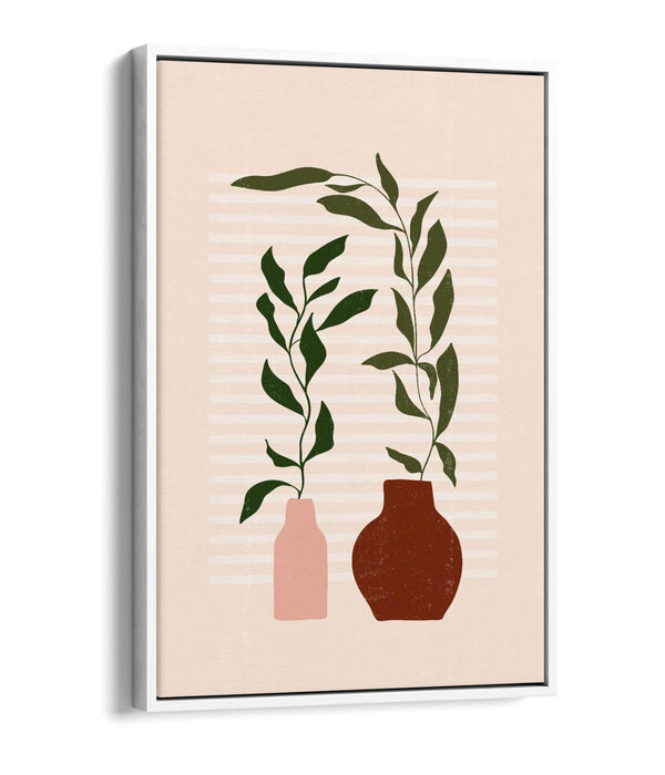 Boho Canvas Wall Art - Minimalist Botanical Canvas Print With Float Effect Frame
