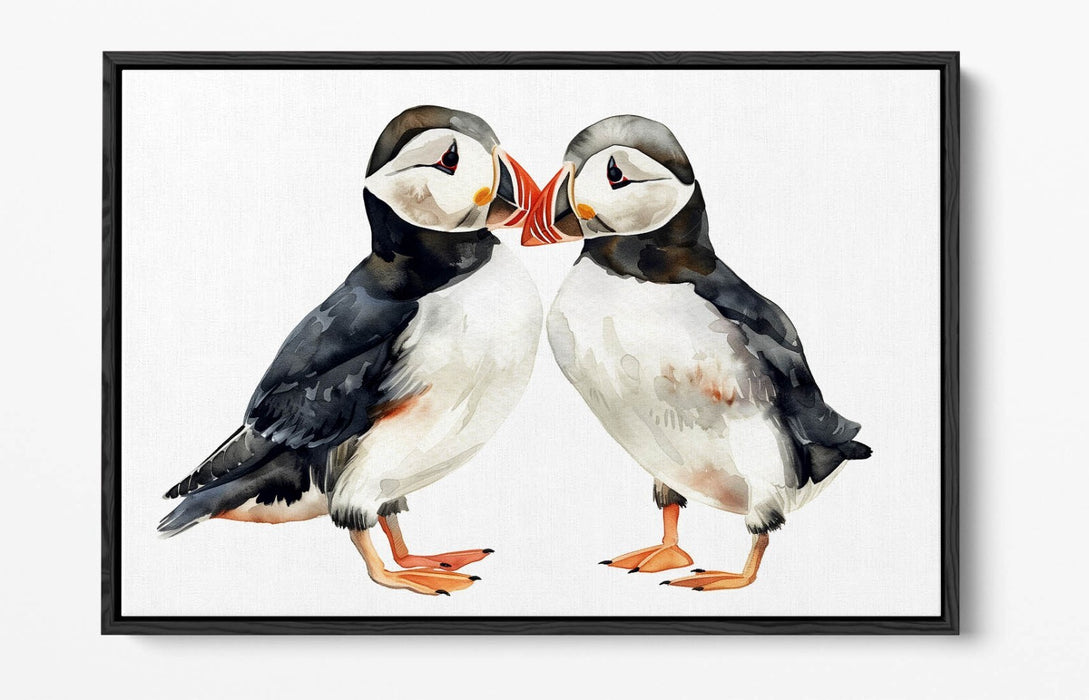Puffins Canvas Art - Cute Animal Artwork Float Effect Canvas Wall Decor