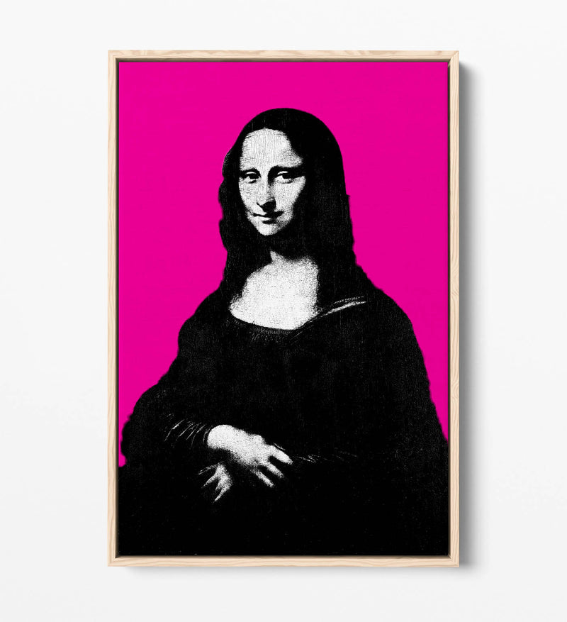 Pop Art Canvas - Mona Lisa Print With Hot Pink Float Effect Frame | Vibrant Wall Art